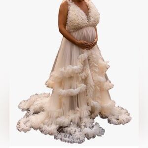 Elegant Cream Ruffled Maternity Dress never worn